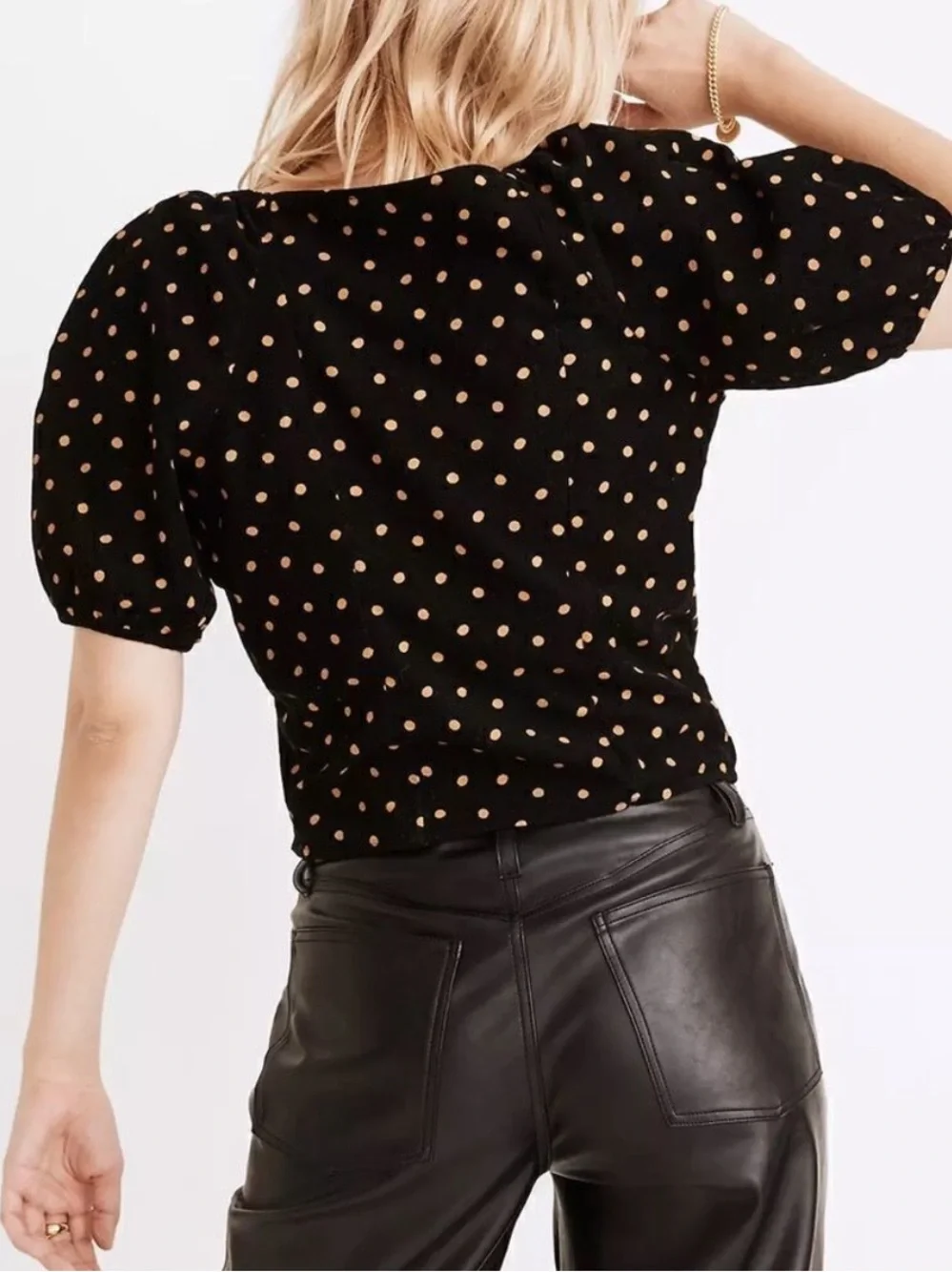 Madewell‎ Corduroy Puff-Sleeve Wrap Top in Oval Dot Estimated Size Small
